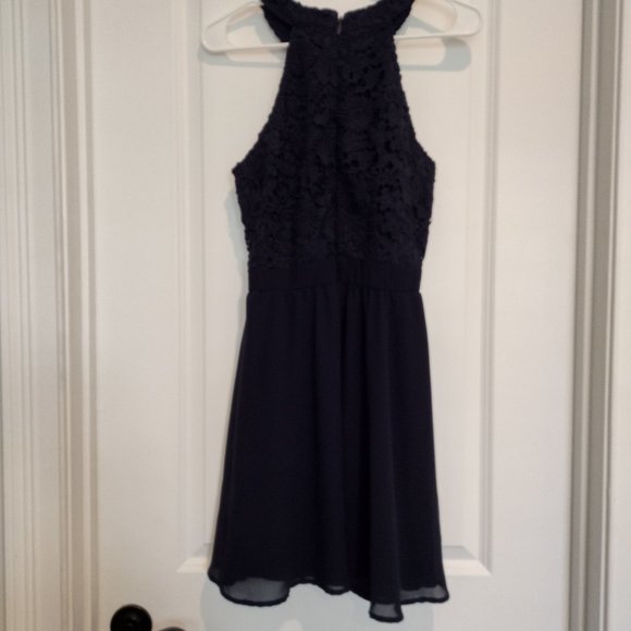 LULU'S navy blue Lovers Game lace chiffon swing dress, size S - Picture 10 of 10